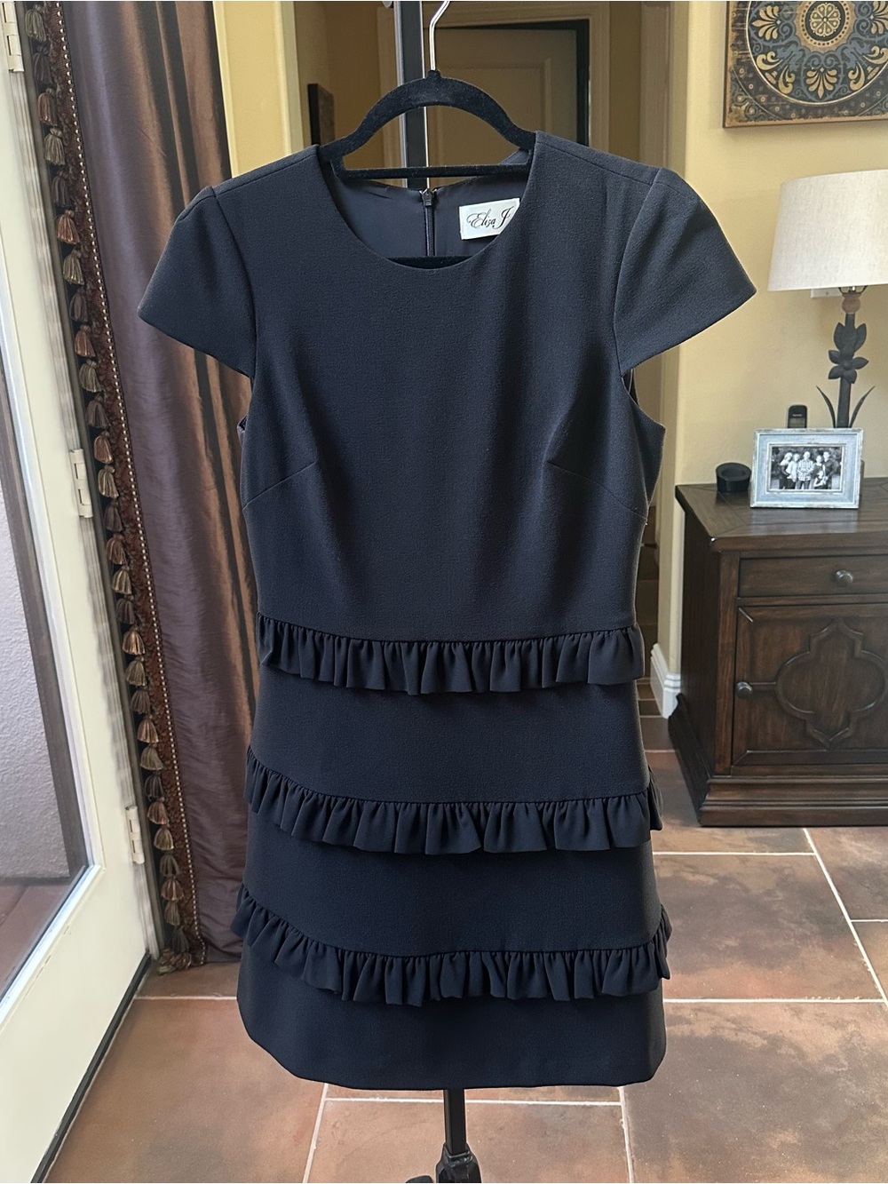 Eliza J Black Short-Sleeve Ruffle Tier Dress